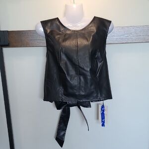 Cider Black Sleeveless Tie Open Back Faux Leather Top GRUNGE Y2K CIARA